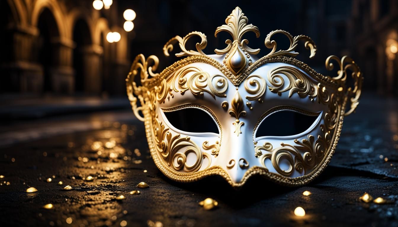 Venetian Mask on Medieval Street in Splash Art