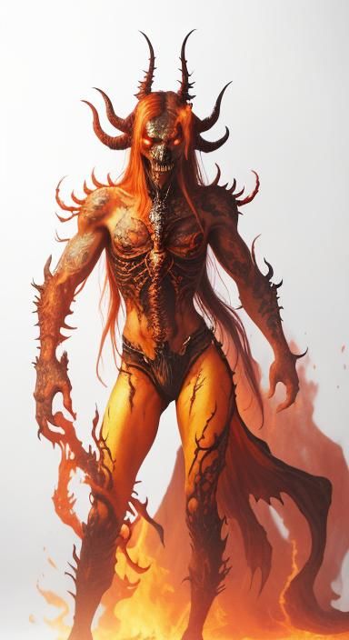 Tattooed Hell Demon in Fiery Abyss: Dark Fantasy Art