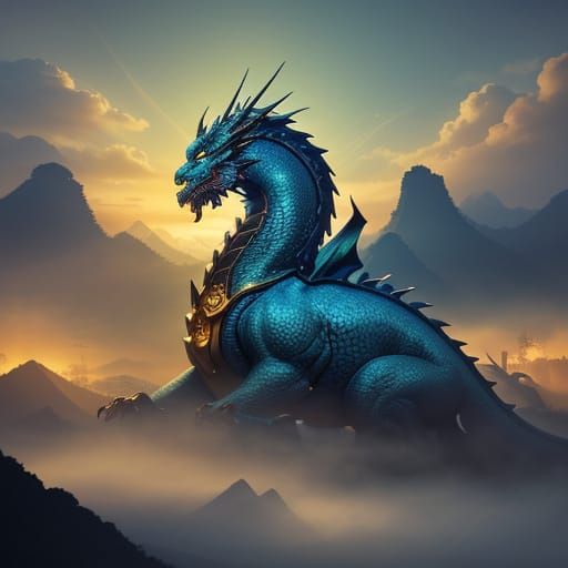 Majestic Chinese Dragon in Golden Light