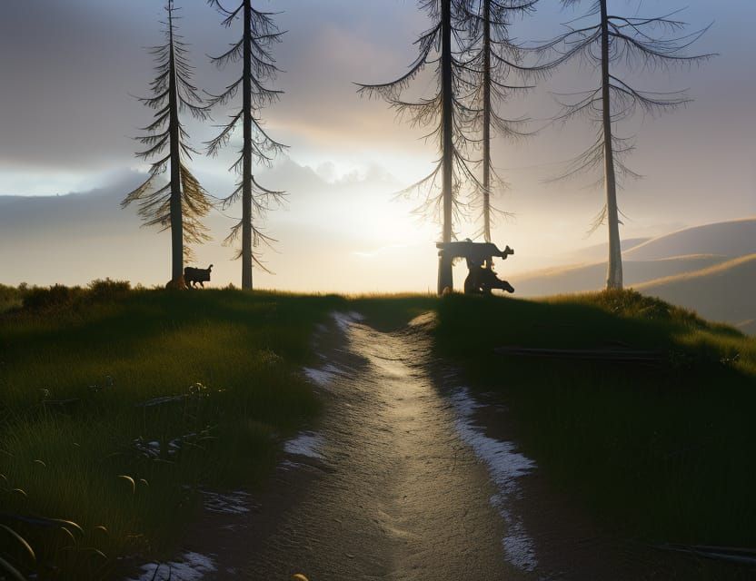 Dog on Winter Walk: Detailed Matte Painting