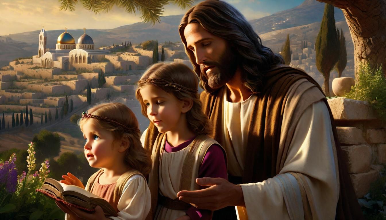 Jesus Teaching Mother and Child: Detailed Matte Painting