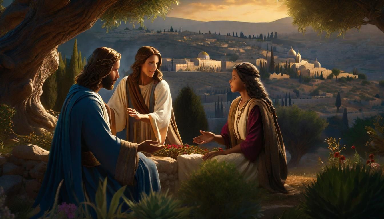 Jesus Teaching Mother and Child: Detailed Matte Painting