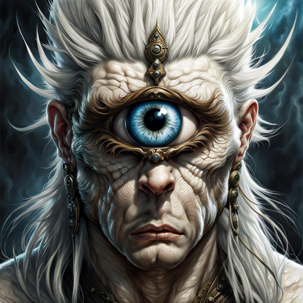 Detailed Portrait of a One-Eyed Cyclops in Hyperrealism