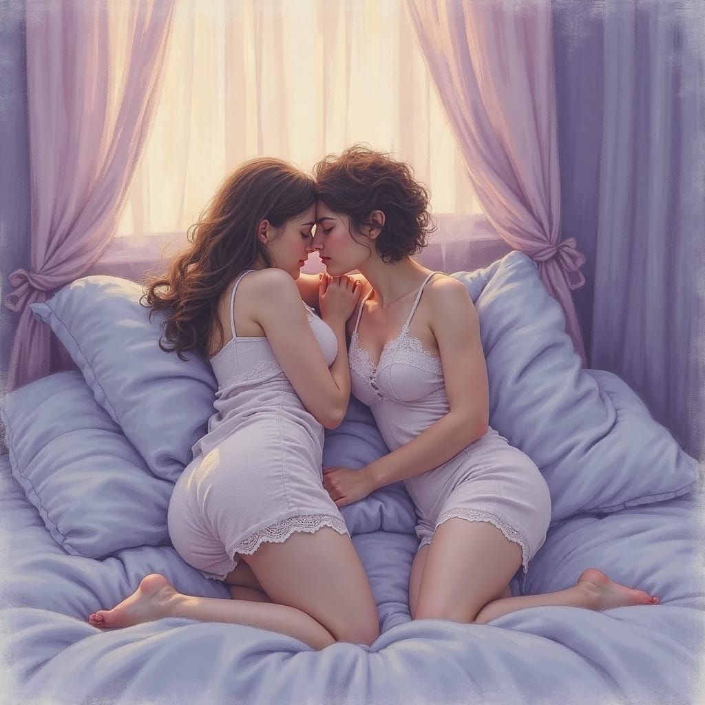 Impressionist Pastel Sketch of Sleeping Couple