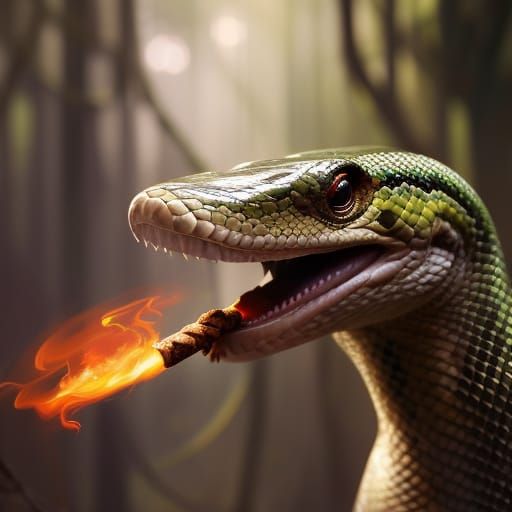 Smoking Snake Portrait in Hyperrealistic Style