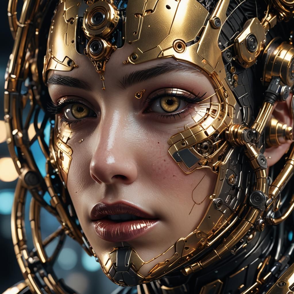 Cyberpunk Lips Portrait with Metallic Exoskeleton