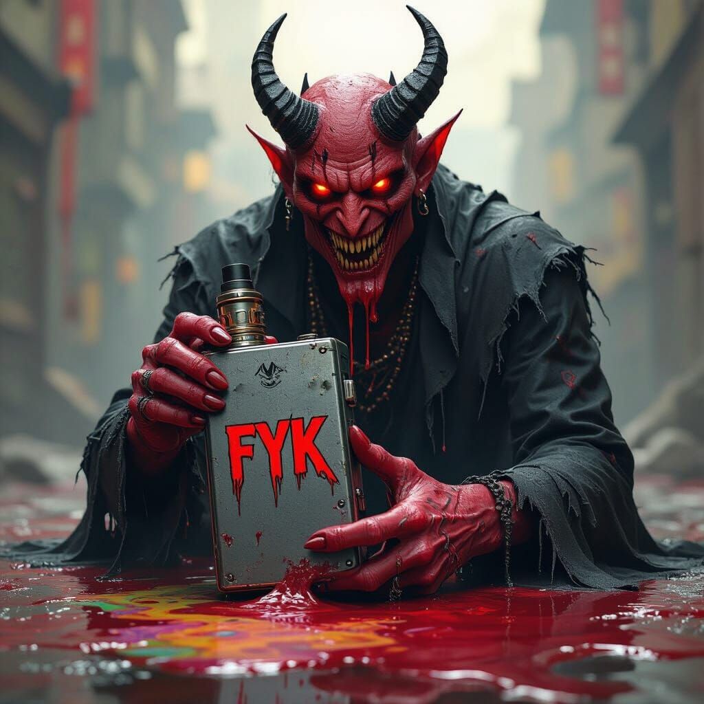 Grotesque Demon with Vape Mod in Giger Style