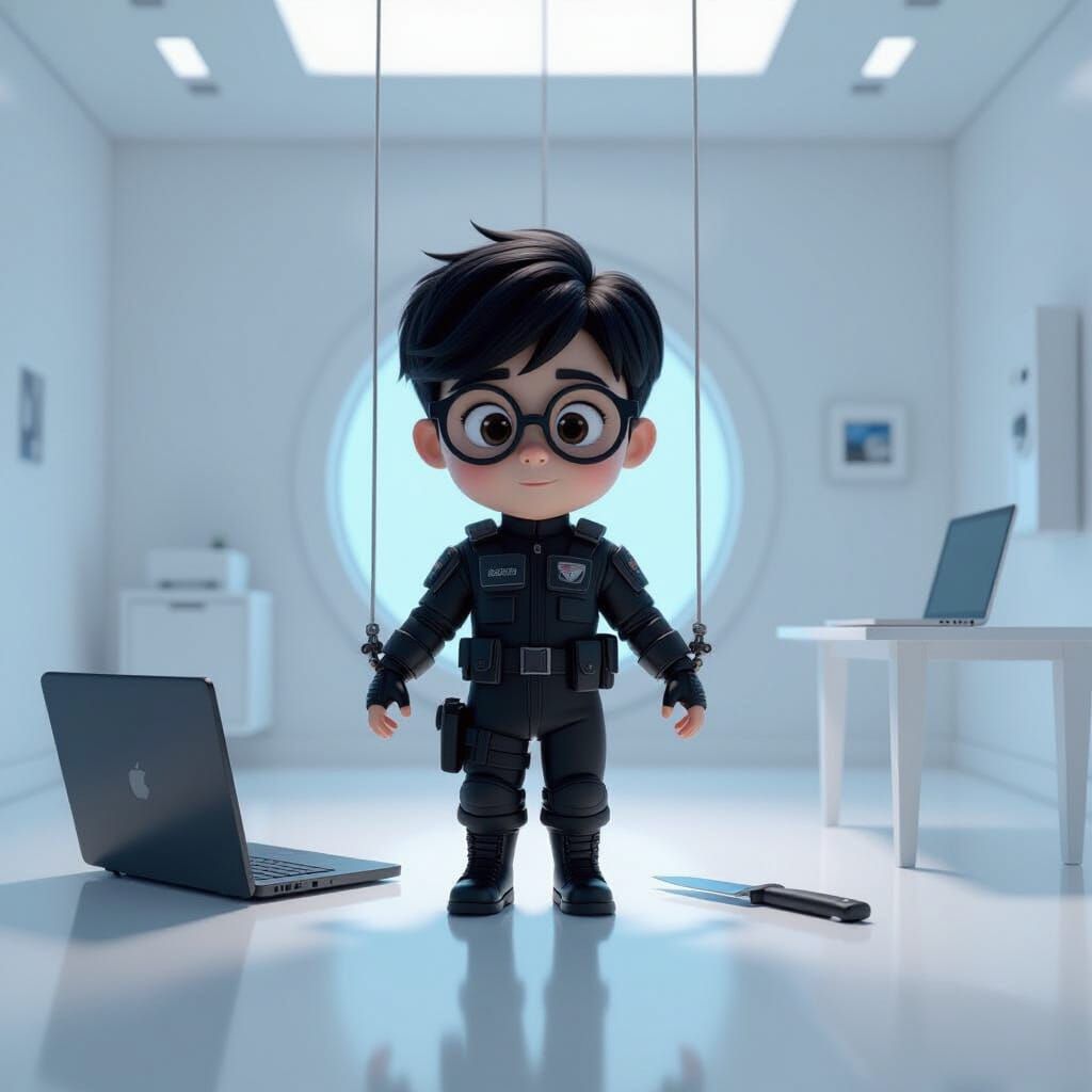 Boy Suspended in White Room: Pixar 3D Art