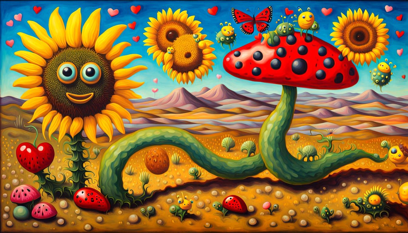 Whimsical Desert Escapade in Surrealist Art