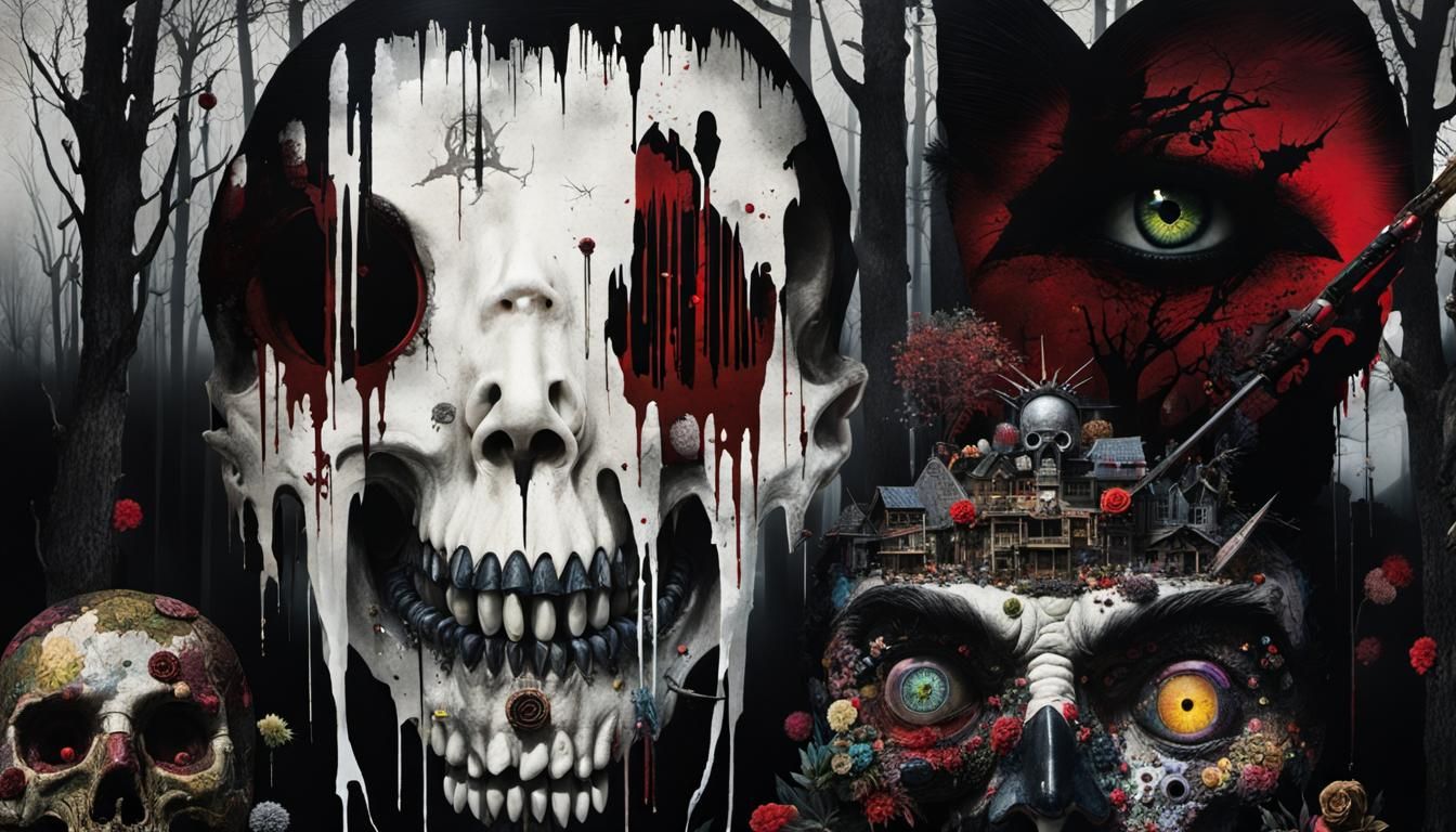Nightmarish Horror Collage in Maximalist Style
