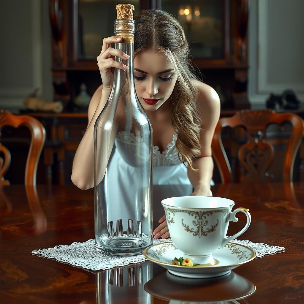 Surreal Woman in Crystal Bottle Still Life
