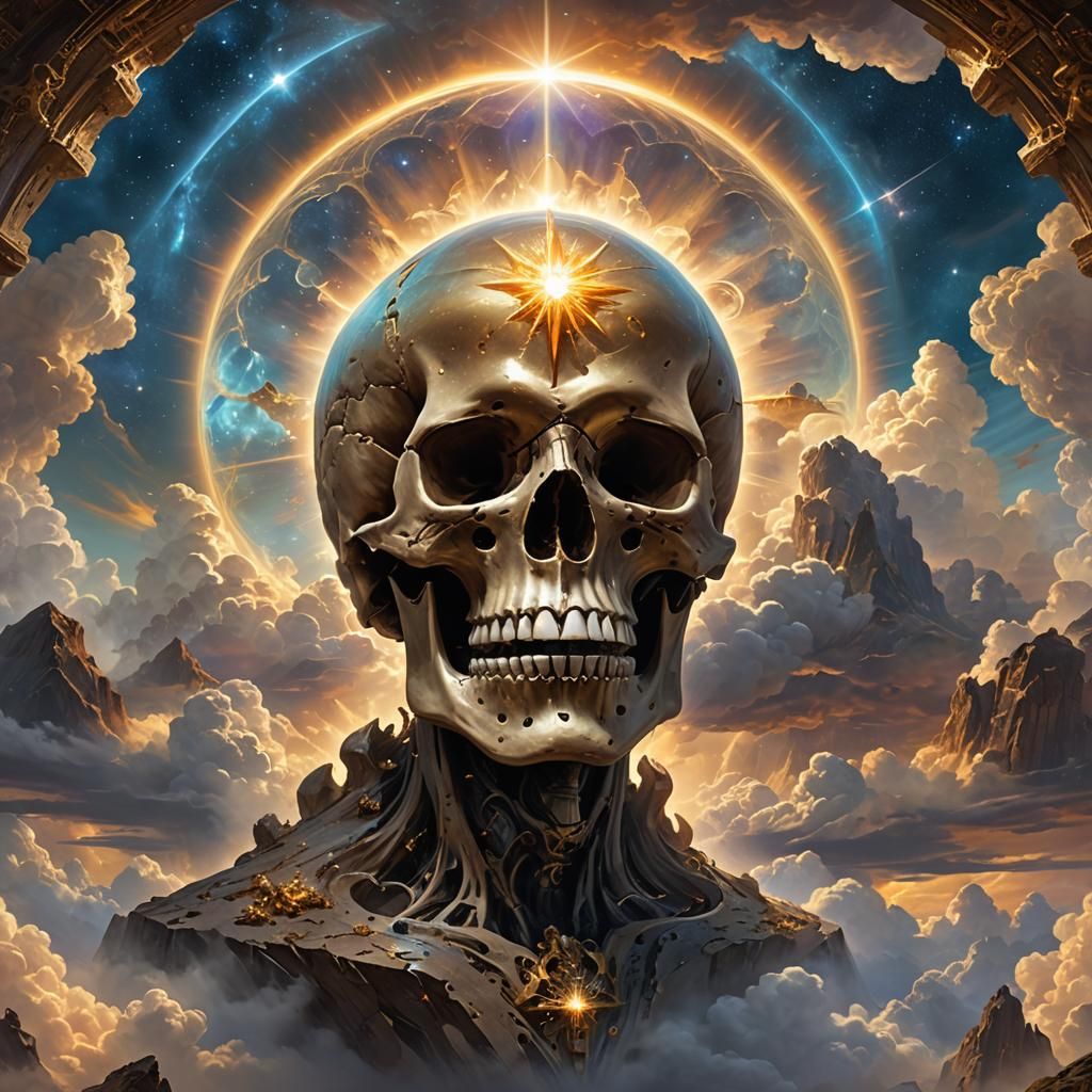 Celestial Mountain Skull Bathed in Golden Light