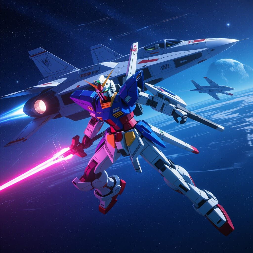 Gundam Charging with Laser Sword in Anime Style