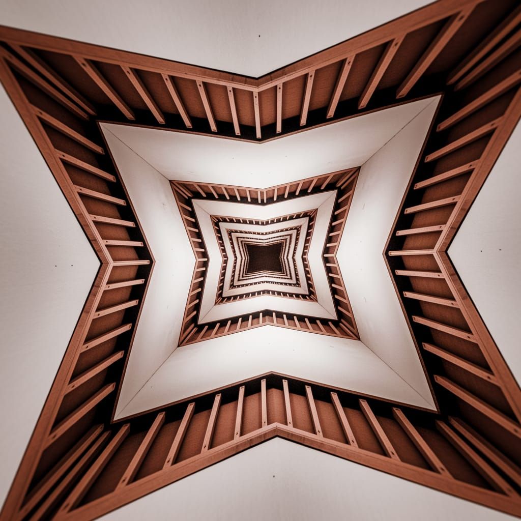 Distorted View Down Tall Tower Staircase in Vertigo Style