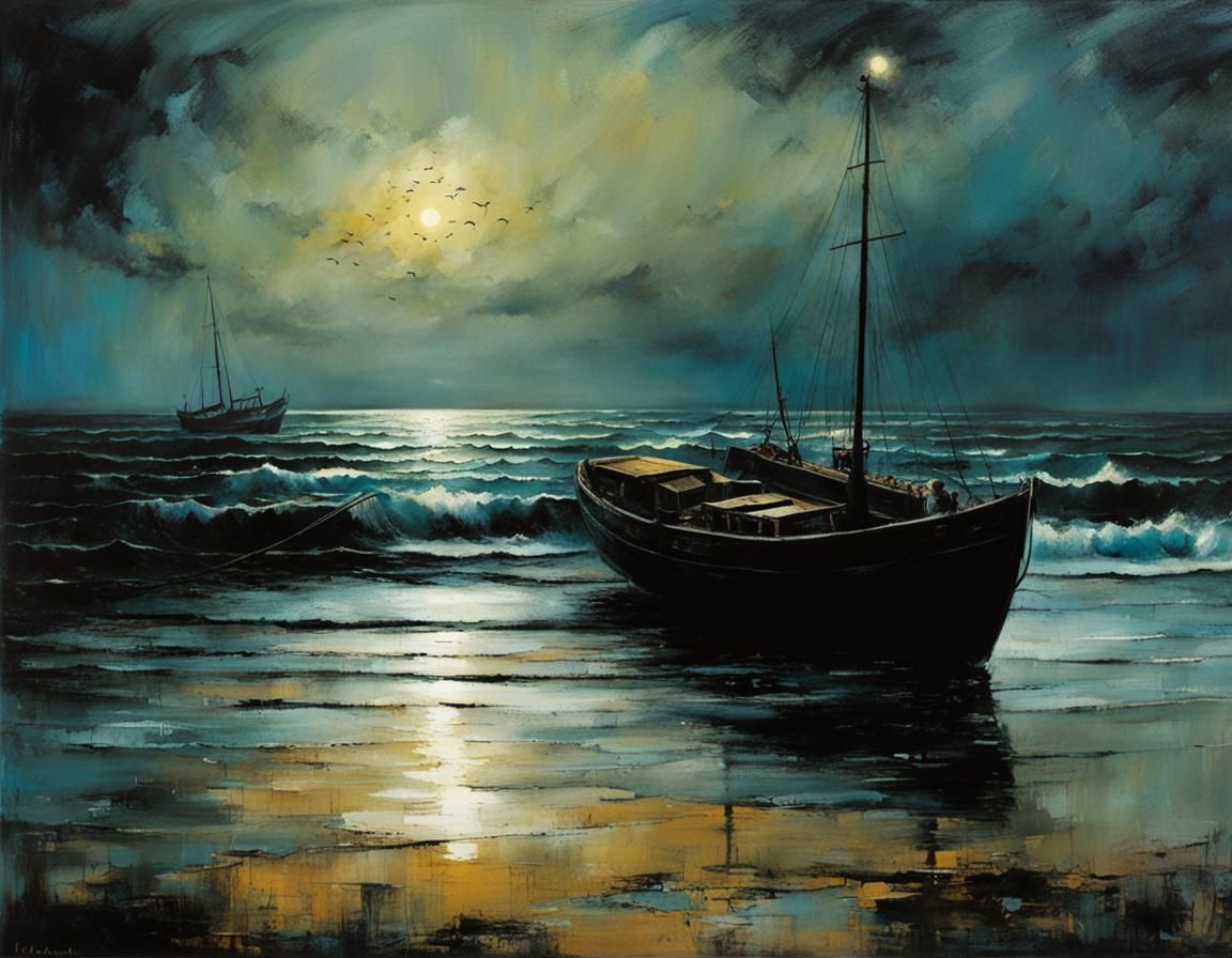 Twilight Sea in Surrealist Illustration Style