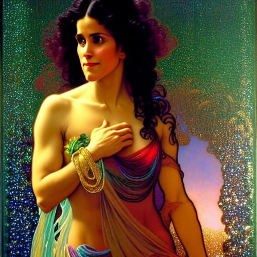 Young Woman by Pool in Oil Painting Style