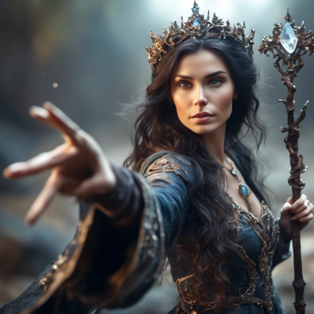 Beautiful Female Wizard with Staff and Crystal