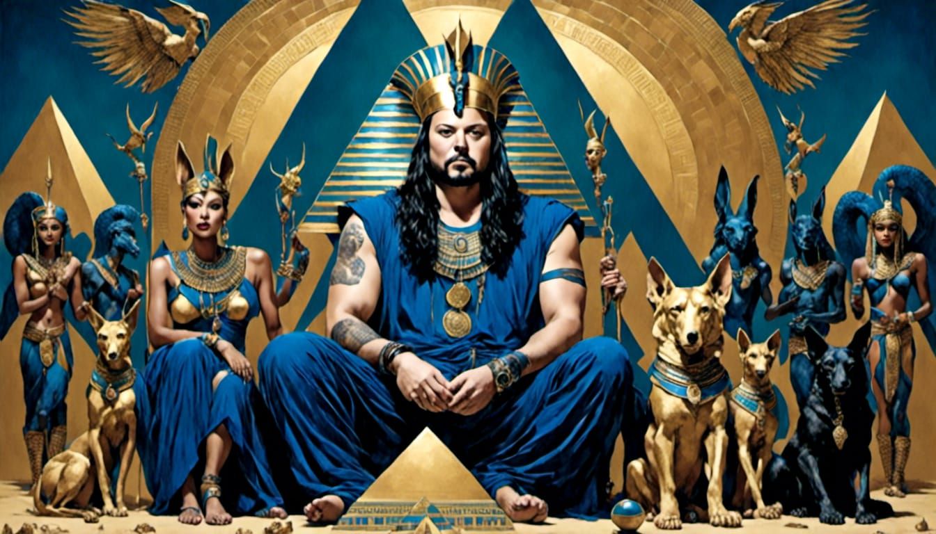 Egyptian Pharaoh Portrait in Retro Rockabilly Style