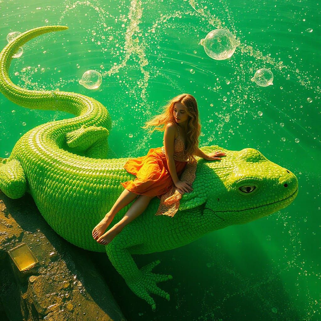 Woman on Gummy Salamander in Soda Sea