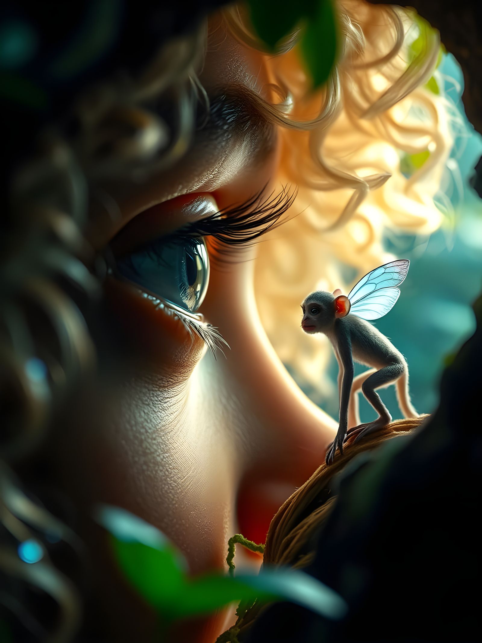 Macro Photography of Albino Woman's Eye and Fairy Monkey