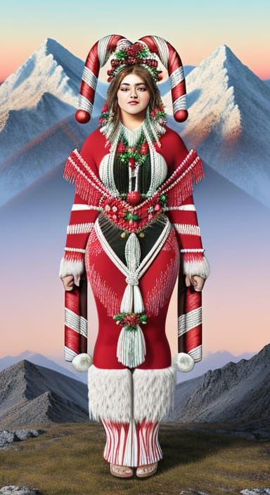 Elegant Lady in Candy Cane Macrame Stipple Starburst against...
