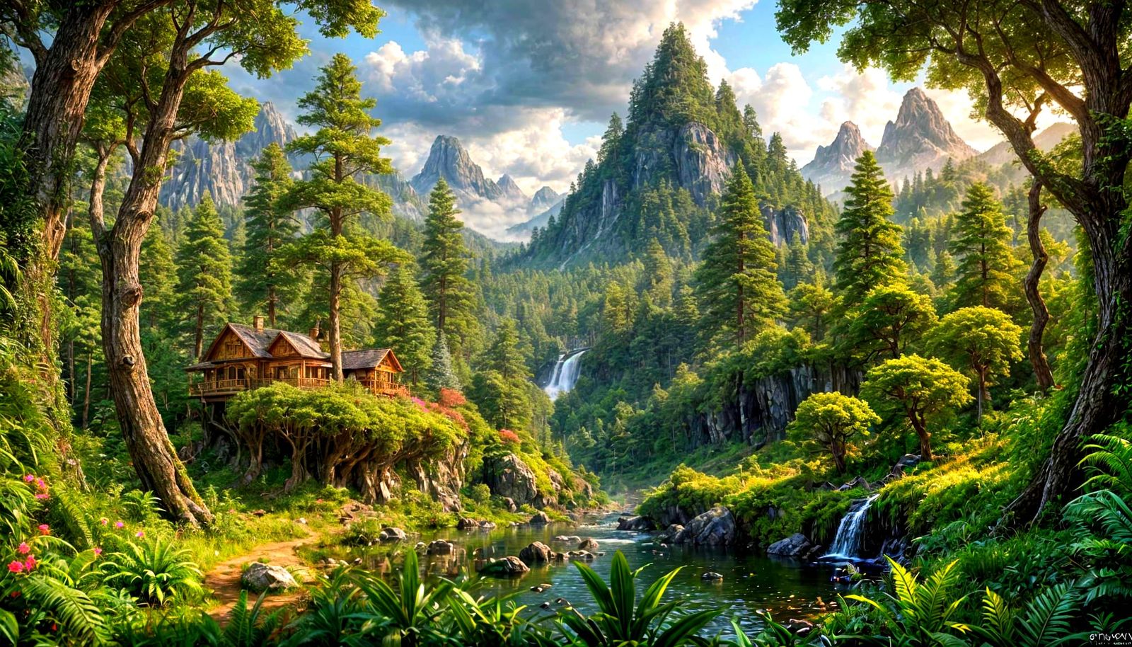 Maximalist CGI Forest Landscape in Photorealistic Style