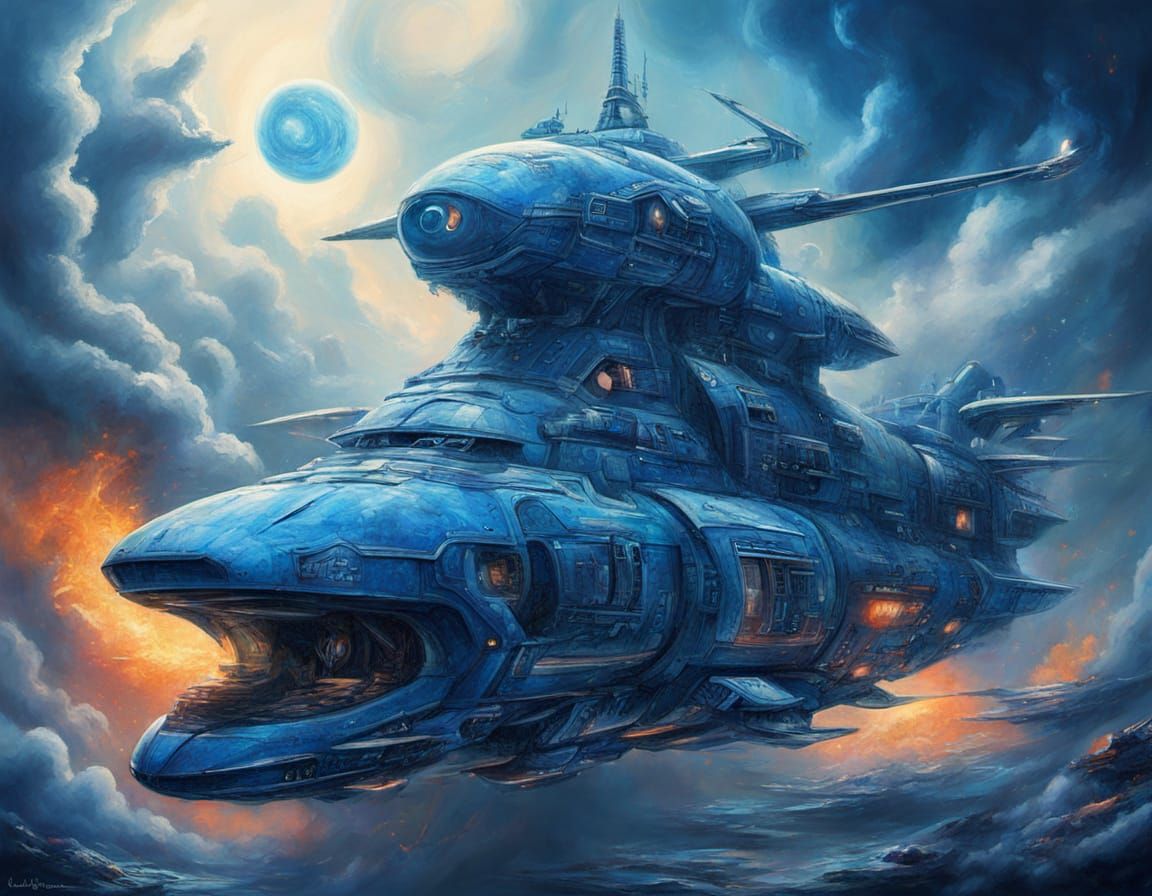 Surreal Cyberpunk Starship in Pacifika Blue