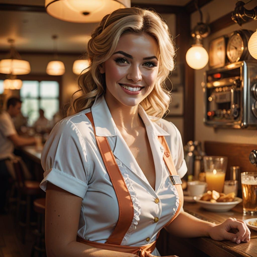 Glamorous Pin-up Diletta Leotta in Vintage Hooters Uniform