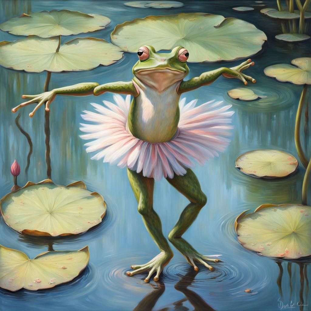 Dancing Frog in Tutu, Impressionistic Background