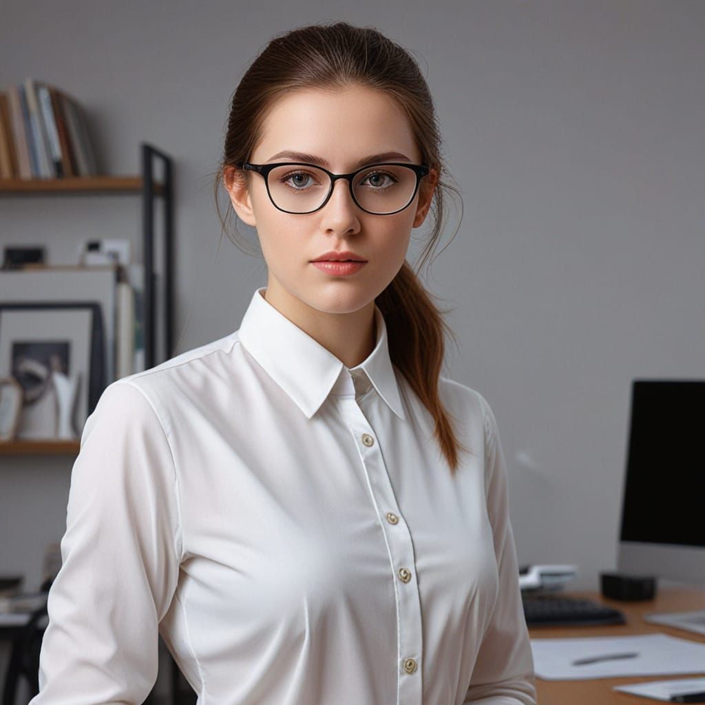 Photorealistic Secretary Portrait in Pastel Colors