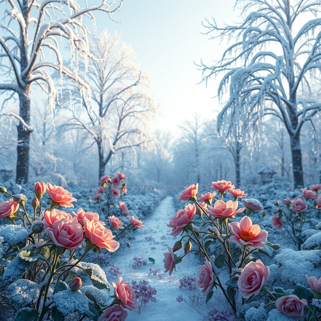 Winter Garden Slumbering Under Frosty Blanket