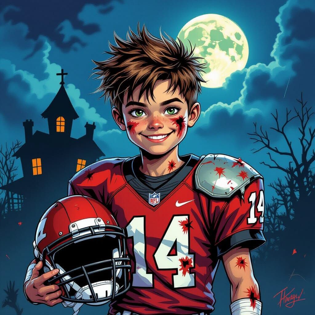 Zombie Football Player Boy Graces Comic Art