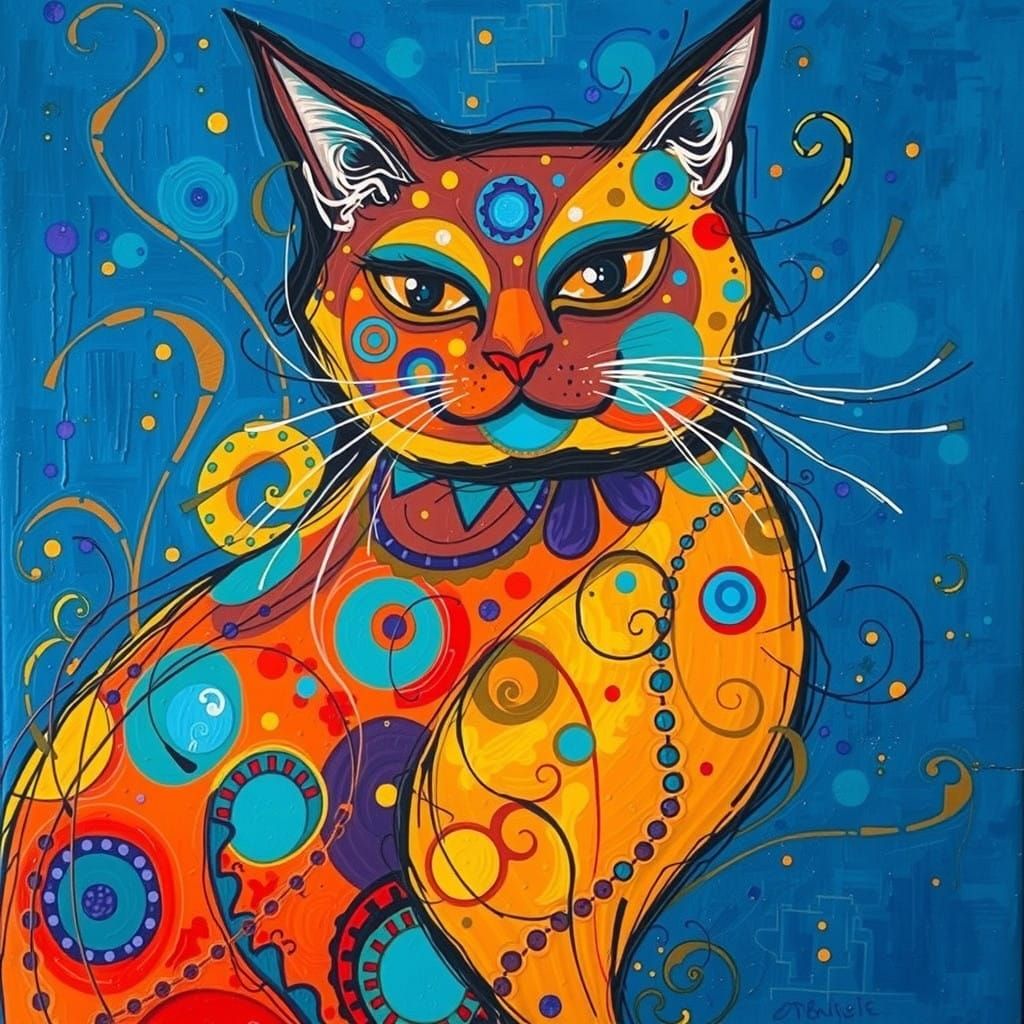 Whimsical cat portrait by Miro and Frida Kahlo abstract art ...