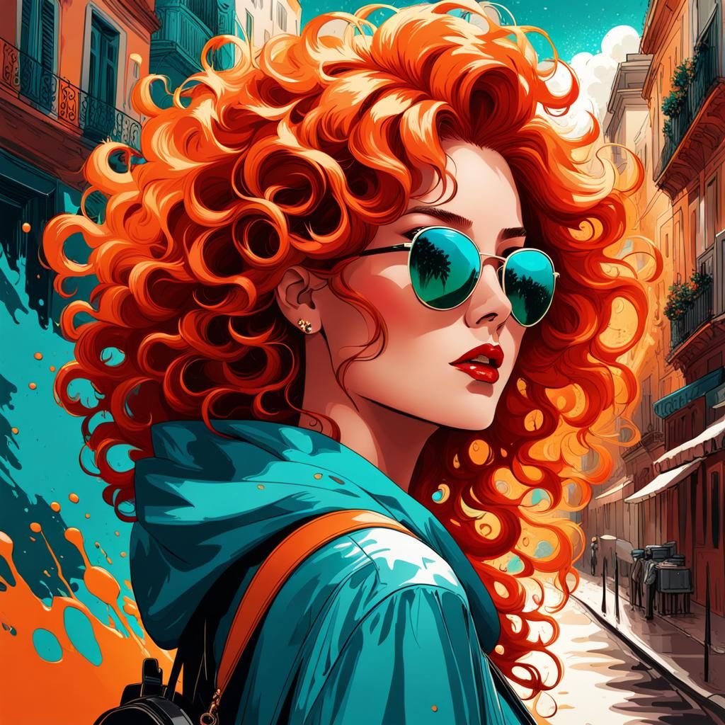 Woman with Orange Hair in Splash Art Style