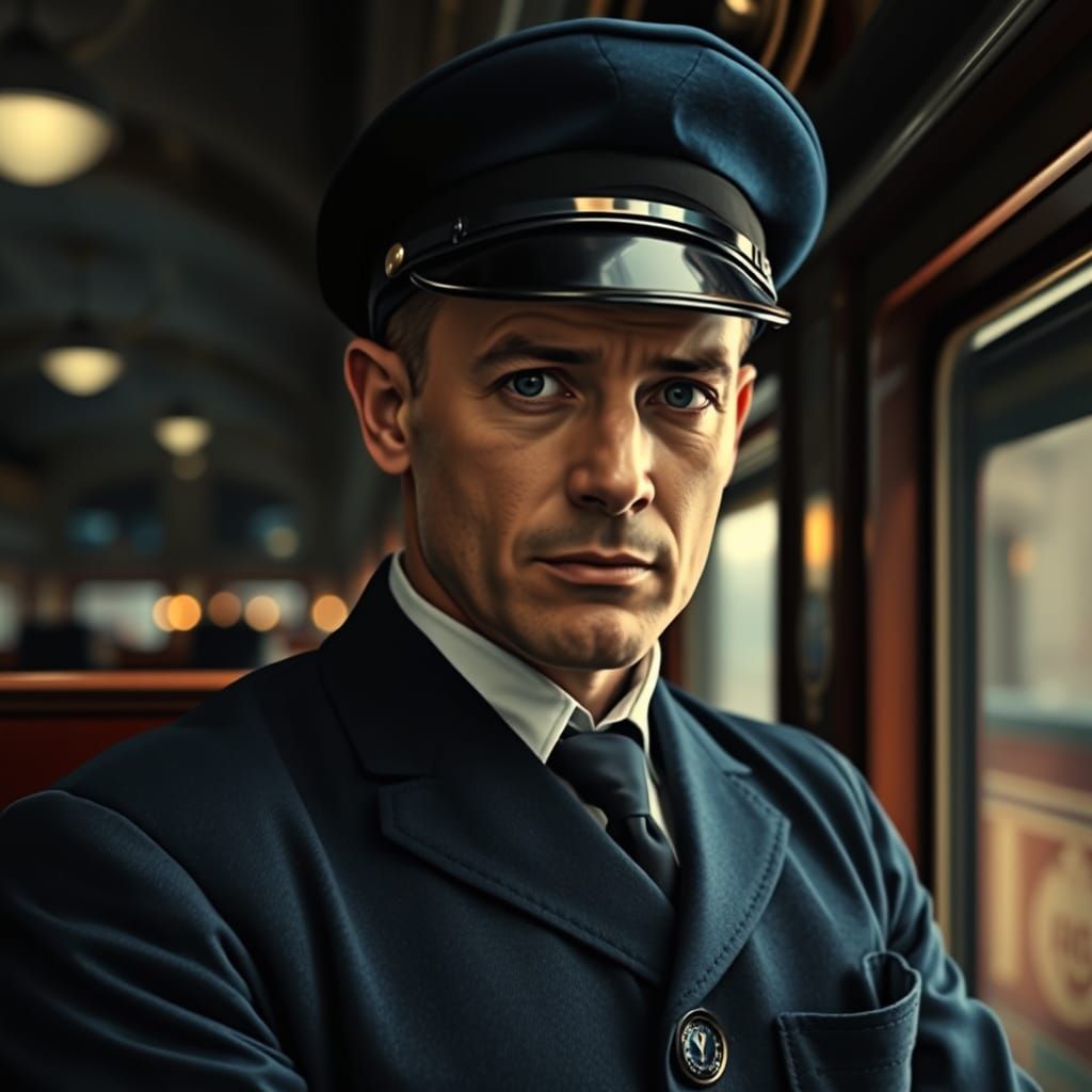 Elegant Train Conductor on the Luxury Orient Express