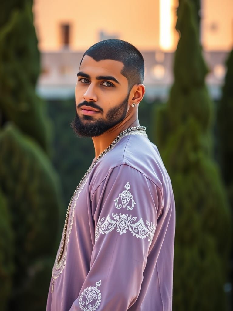 Dashing Moroccan Gentleman in Lavender Jabador with Silver E...