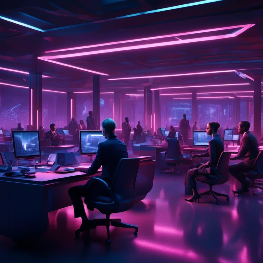 Neon-Lit Futuristic Office Concept Art