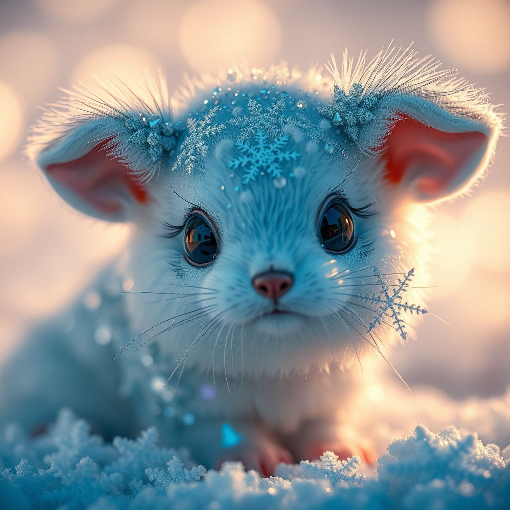 Cute Fluffy Animal with Snowflake Sequins