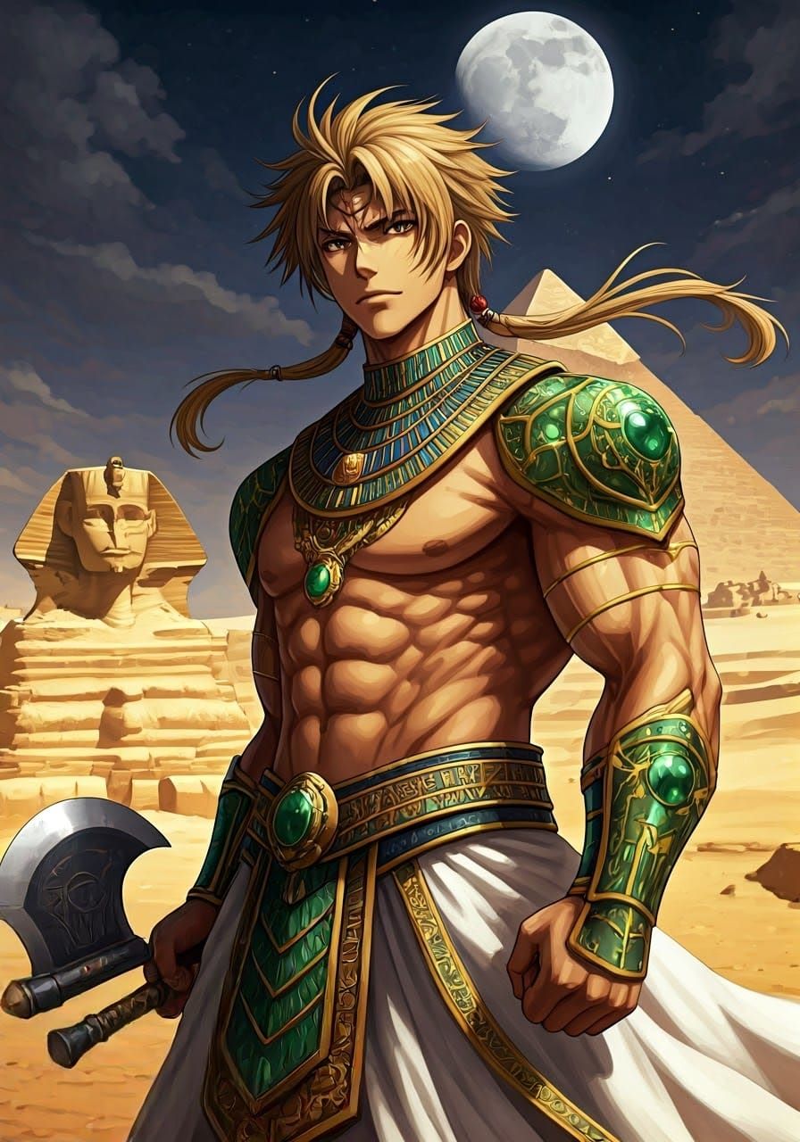 Egyptian Warrior in the Moonlit Desert