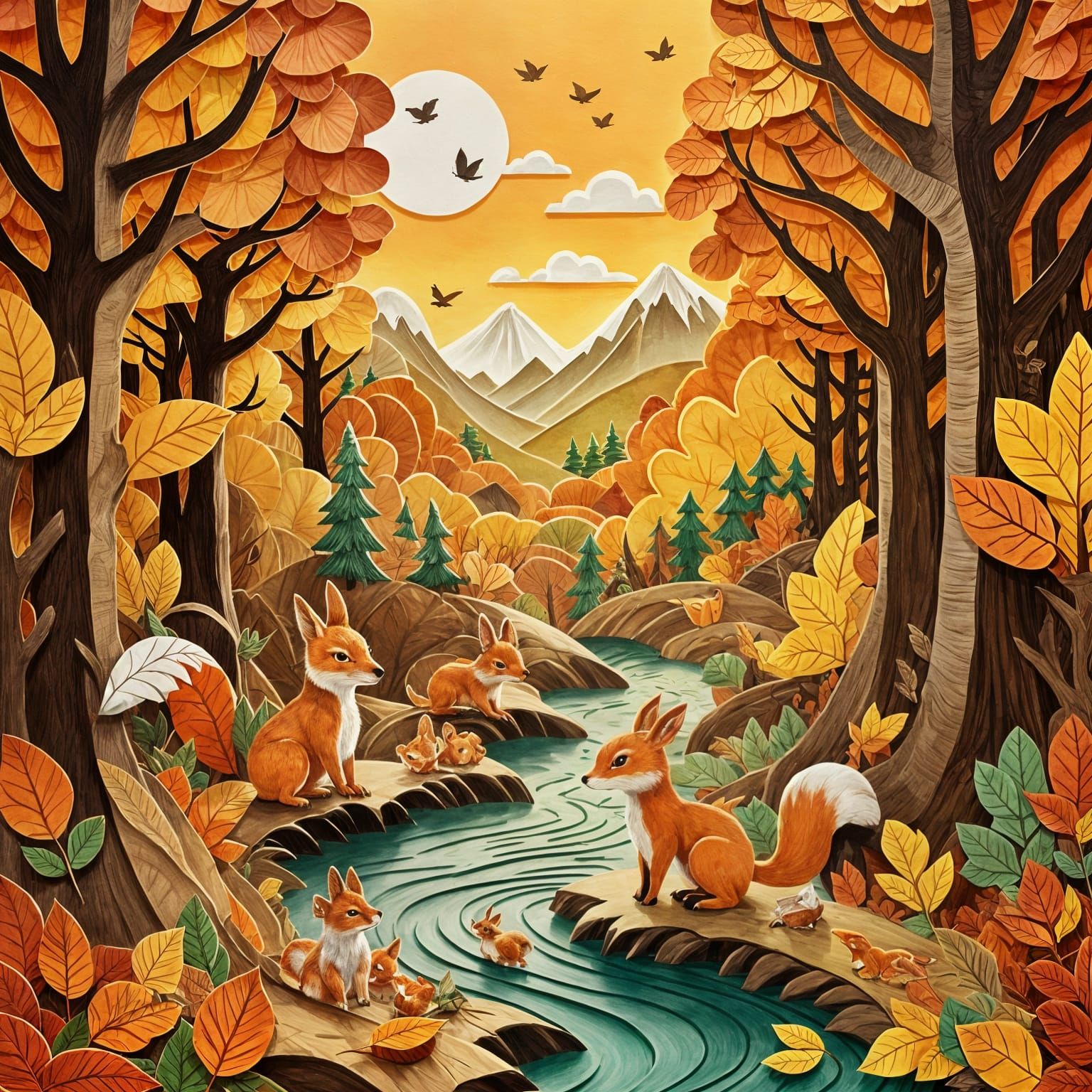 Playful Woodland Animals in Paper Cut-Out Style