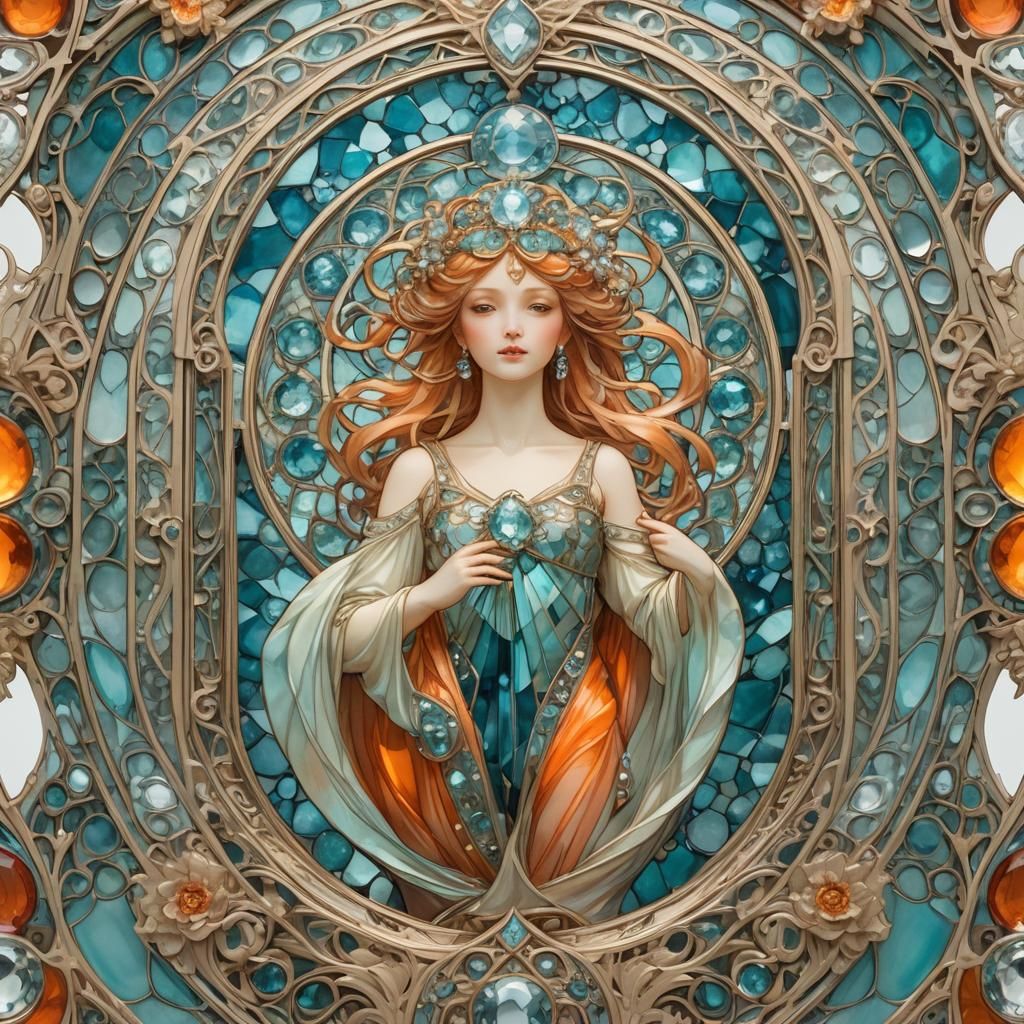 Crystal Box with Ivory Art Nouveau Filigree