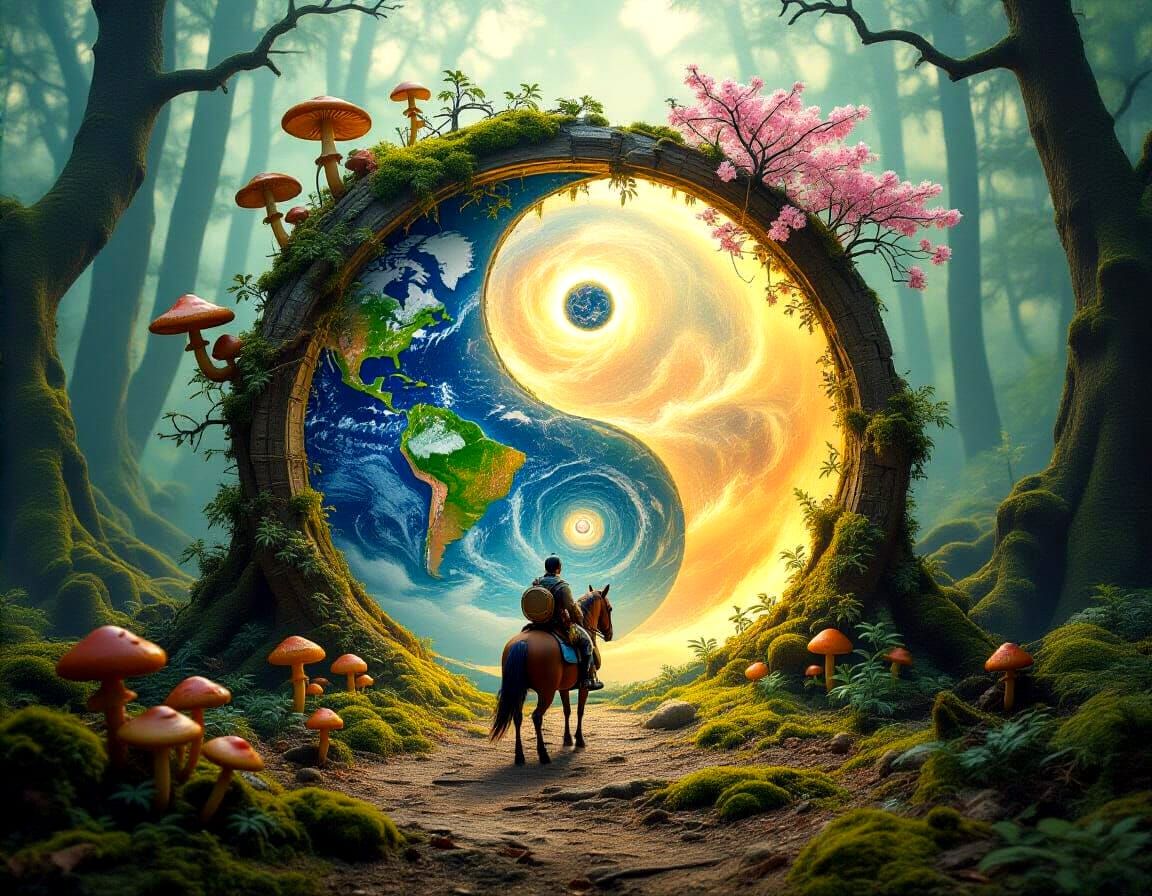 Surreal Stargate Portal in Overgrown Forest