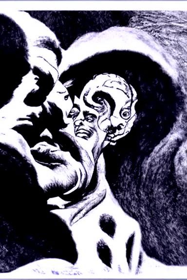 Three-Headed Drezik in Weird Tales Ink Drawing