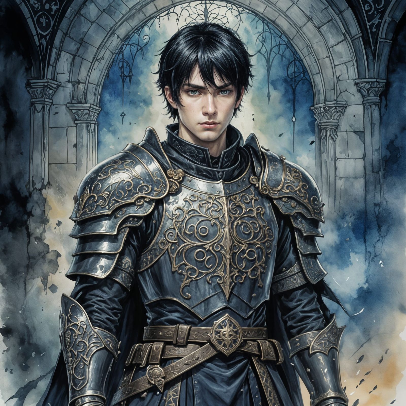 Gothic Paladin with Runed Armor in Dark Fantasy Style
