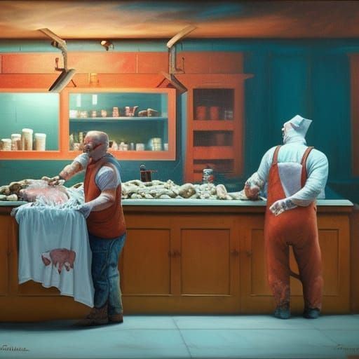 Butcher Pig in Apron: Dramatic Oil Painting