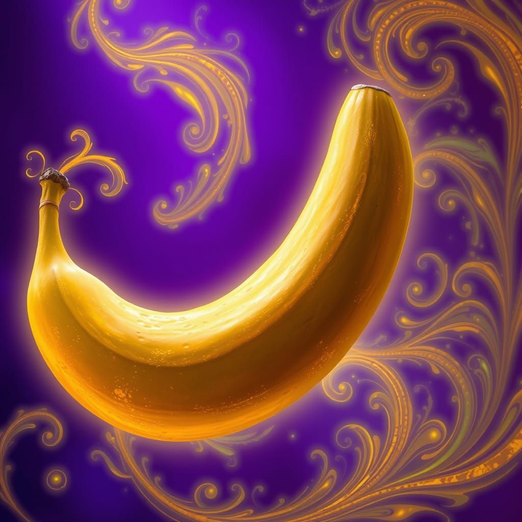 Surreal Banana in Whimsical, Dreamlike Purple Hues