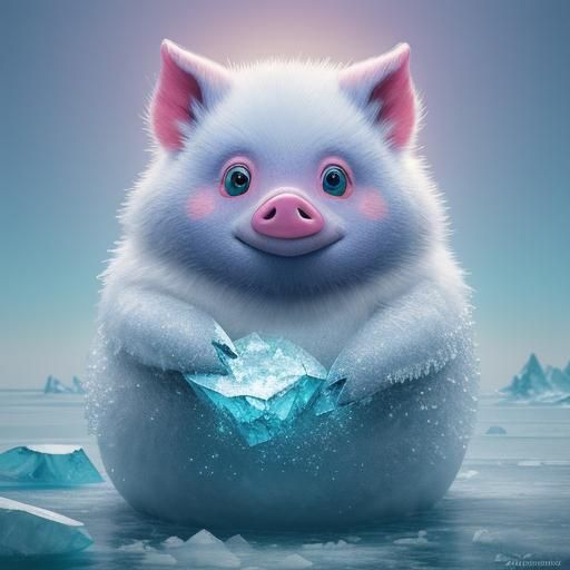 Pig-Headed Penguin Hybrid on Crystal Iceberg