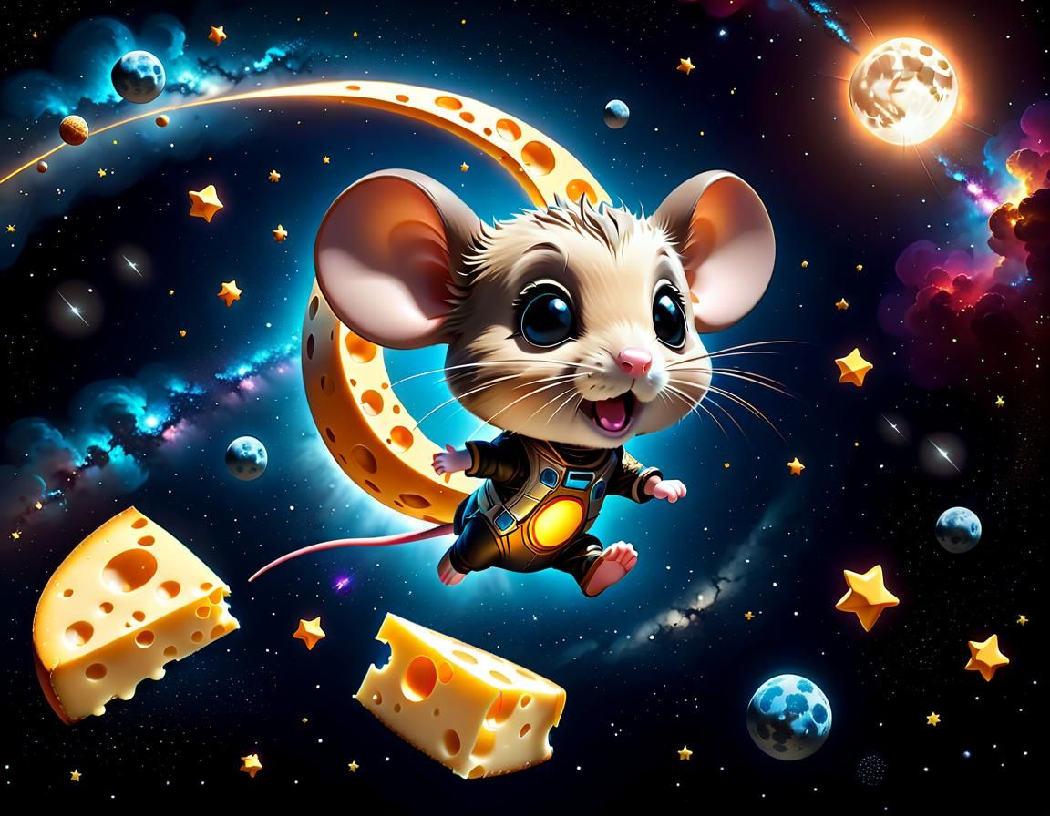 Chibi Space Mouse Chasing Cheese Meteor