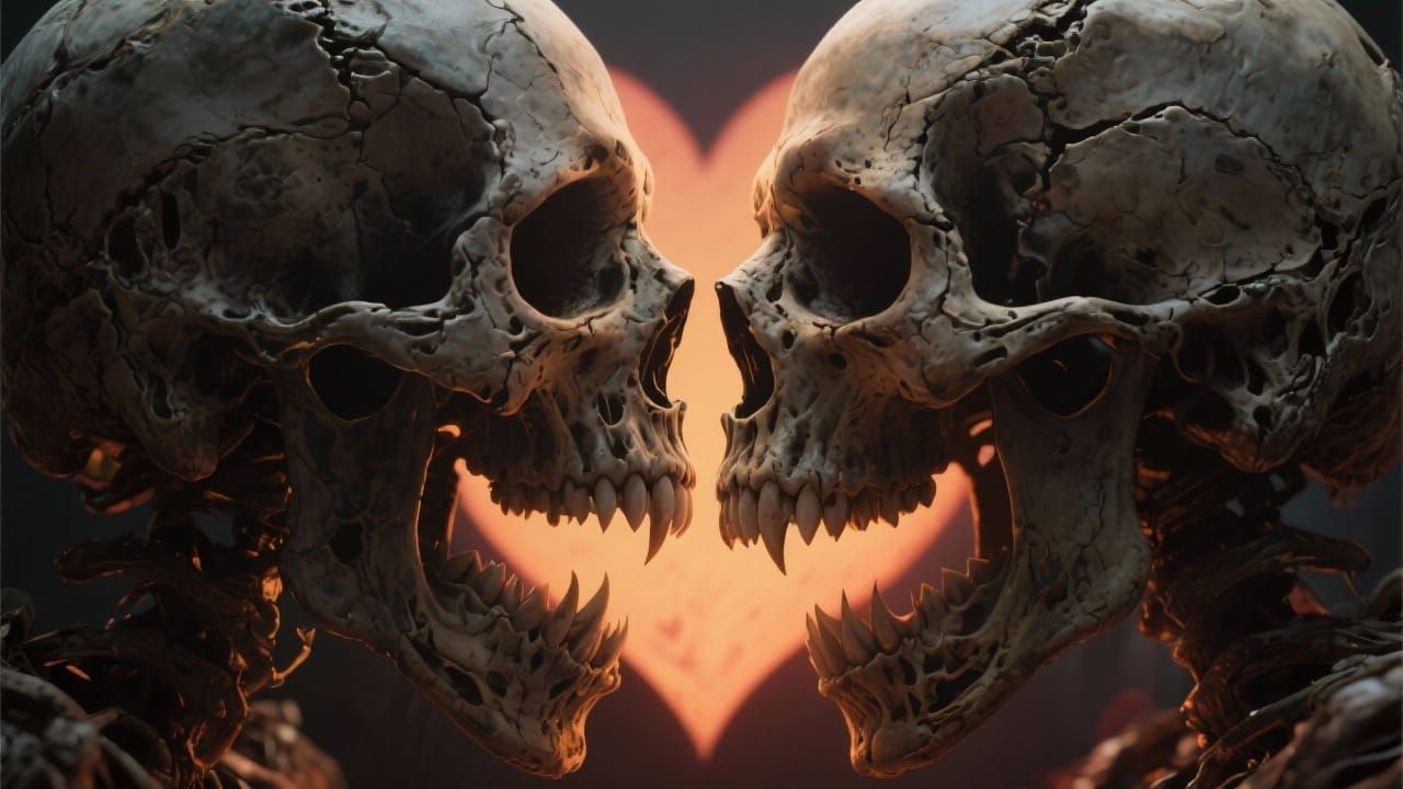 Two Skulls: Menacing Stare to Loving Heart Shape