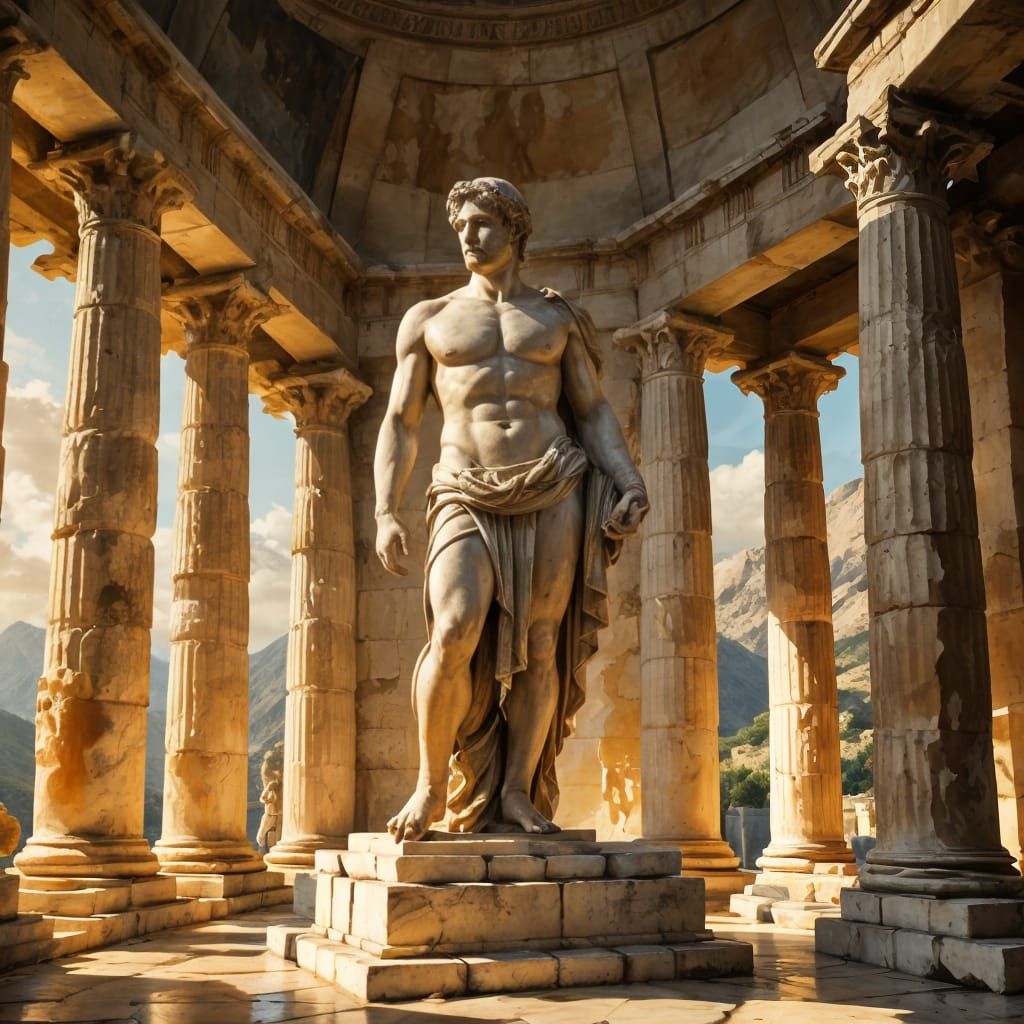 Ancient Greek Statue in Temple on Mount Olympus
